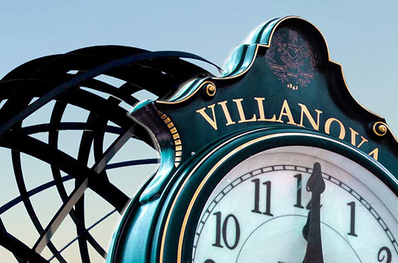 Bryant University globe and Villanova clock