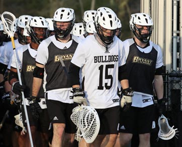 The Bryant men's lacrosse team prepares to play.