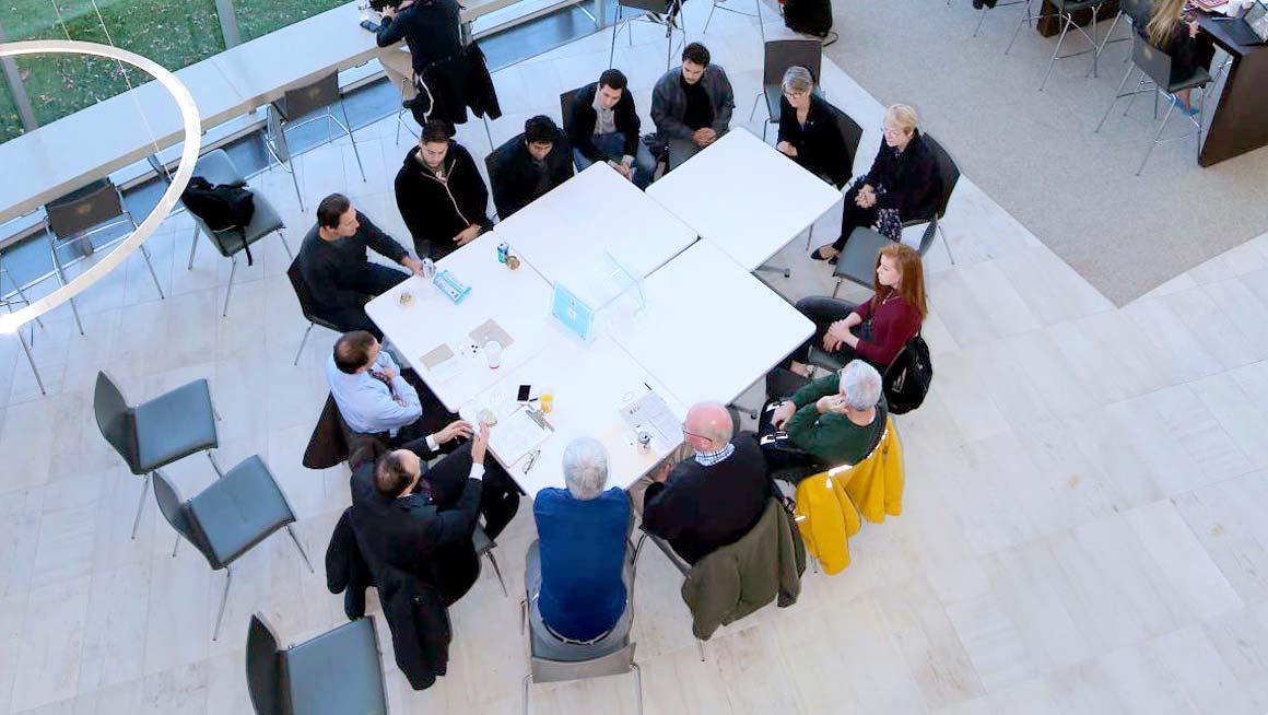 A roundtable discussion inside the Quinlan / Brown Academic Innovation Center