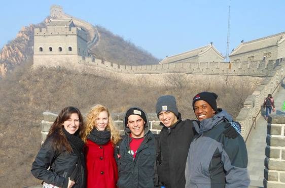 A group of Bryant students pose for a photo while studying abroad in China.