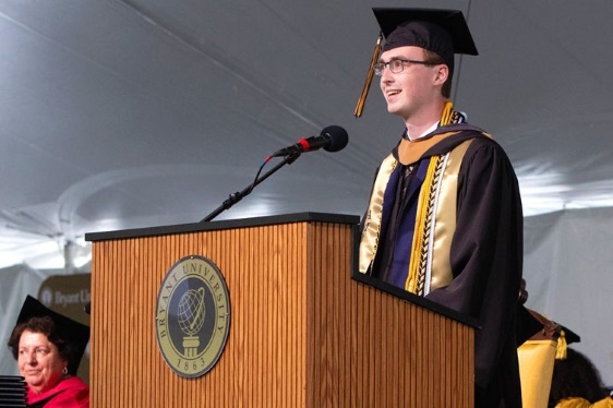 Paul Theriault '22 speaks at Commencement. 