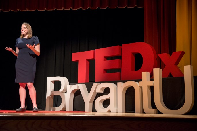 Alexandra Meise '22 presents at TEDxBryantU.