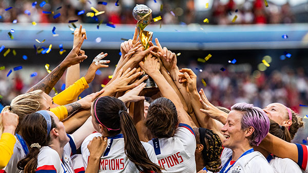 The U.S. Women's Soccer team celebrates a World Cup win.